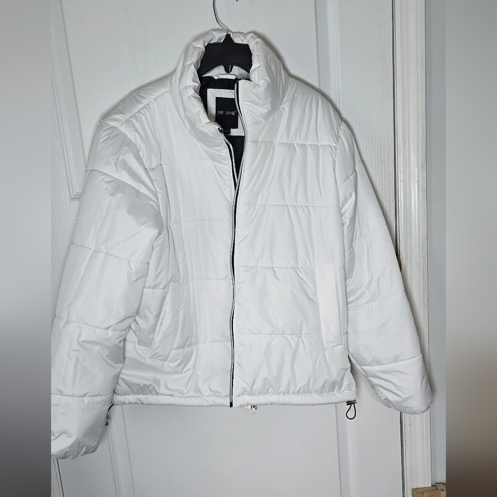 Me Jane White Puffer Jacket with Black Trim